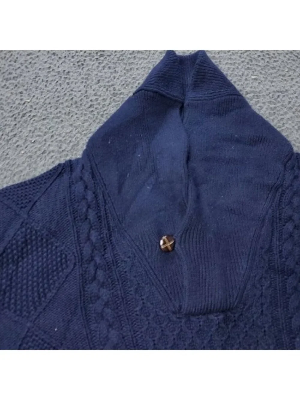 J. Crew Sweater Men Large Cotton Knit Cable Fisherman Button Cowl Pullover Blue